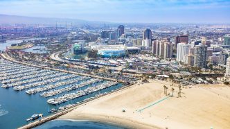 Aerial photo of the shoreline in Long Beach, which will stage seven Paralympic sporting events with 72 ticketed sessions.