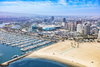 Aerial photo of the shoreline in Long Beach, which will stage seven Paralympic sporting events with 72 ticketed sessions.