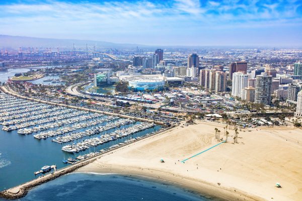 Aerial photo of the shoreline in Long Beach, which will stage seven Paralympic sporting events with 72 ticketed sessions.
