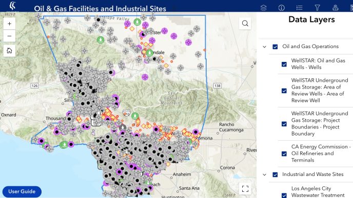 This map with zooming capability enables residents to locate potentially hazardous sites in LA County.