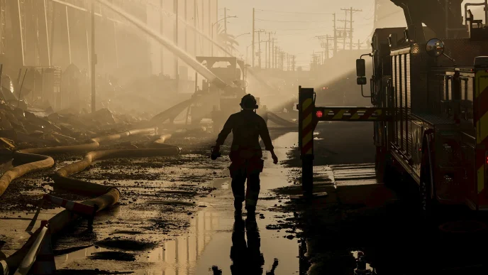 Firefighters battle a blaze at a cold storage facility in the Boyle Heights neighborhood of Los Angeles on June 22. Authorities declared a state of emergency as the fire intensified, prompting evacuations in the surrounding area. The fire started on June 17.