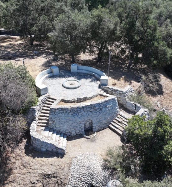 The non-operating fountain at the Emma E. Dickinson Bird Sanctuary.
