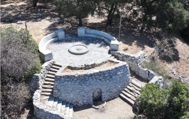 The non-operating fountain at the Emma E. Dickinson Bird Sanctuary.