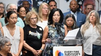 Joy Chen, executive director of Every Fire Survivor's Network, announces the organization has joined a national advocacy coalition with Public Citizen, the NAACP and the National Day Laborer Organizing Network.