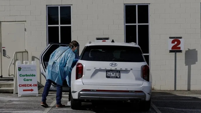 Parkside Pediatrics providers assess a patient with measles symptoms in Spartanburg, South Carolina. | Photo courtesy of Juan Diego Reyes // For The Washington Post via Getty Images/Stacker