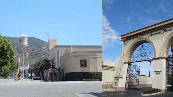 The gates to Warner Bros. Studios in Burbank and Paramount Studios in Hollywood.