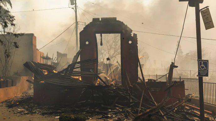 The remaining structure of a building burned from the Eaton Fire in Altadena. Jan. 8, 2025.