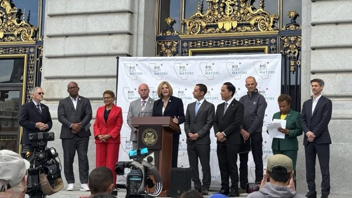 The California Big City Mayors gather in Sacramento in October 2025.