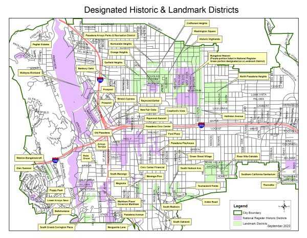 Pasadena's districts for historic and landmark properties.