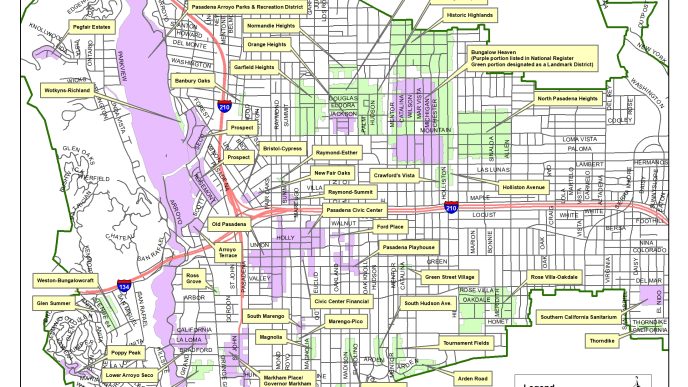 Pasadena's districts for historic and landmark properties.