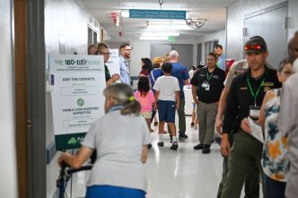 Attendees of the open-house event fill a corridor at Palo Verde Hospital.