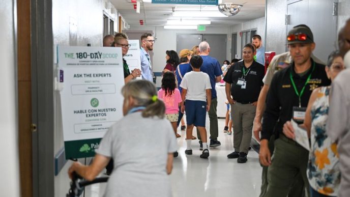 Attendees of the open-house event fill a corridor at Palo Verde Hospital.