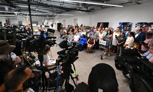 The Eaton Fire Survivors Network hosts a press conference July 24, 2026, in Altadena.