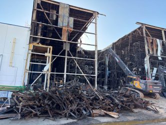 The Lineage Logistics warehouse on July 7, following the massive fire that burned for roughly a week in June.