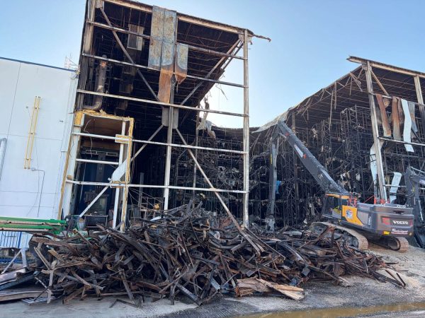 The Lineage Logistics warehouse on July 7, following the massive fire that burned for roughly a week in June.
