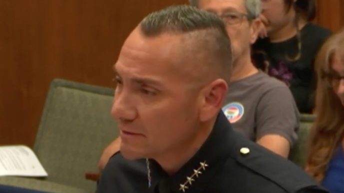 Chief of Police Rafael Quintero speaks with council members during a public meeting Sept. 15, 2026.