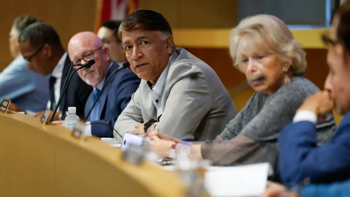 Ian Choudri, chief executive officer of the California High-Speed Rail Authority, speaks during a special board meeting at the California Natural Resources Agency in Sacramento on Oct. 9, 2026.