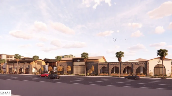 An artist's depiction shows the forthcoming commercial complex that will feature Porto's Bakery & Cafe at Archibald Avenue and Inland Empire Boulevard.