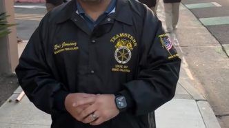 Teamsters Treasurer Eric Jimenez speaks about the strike in a social media video.