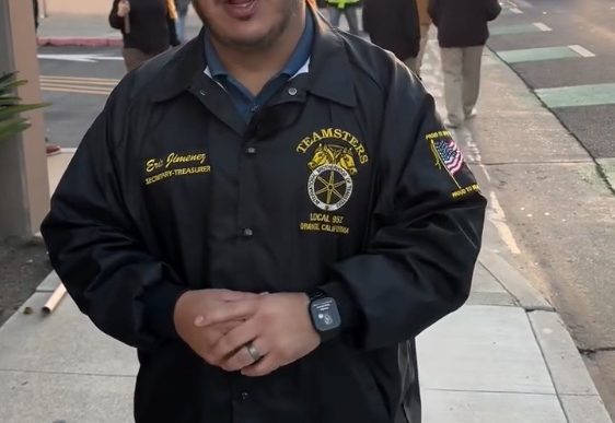 Teamsters Treasurer Eric Jimenez speaks about the strike in a social media video.