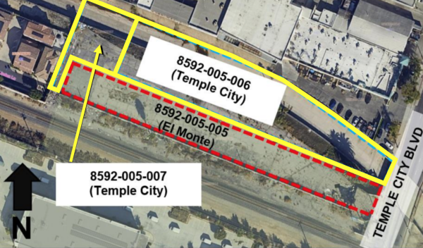 The site of the proposed self-storage facility in Temple City and El Monte.