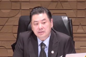 Arcadia Mayor Paul Cheng speaks against campaign mailers alleging he and Councilman Michael Cao have ties to the Chinese Communist Party.