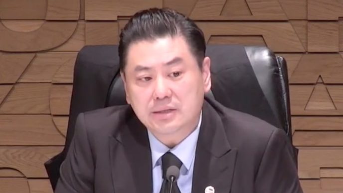 Arcadia Mayor Paul Cheng speaks against campaign mailers alleging he and Councilman Michael Cao have ties to the Chinese Communist Party.