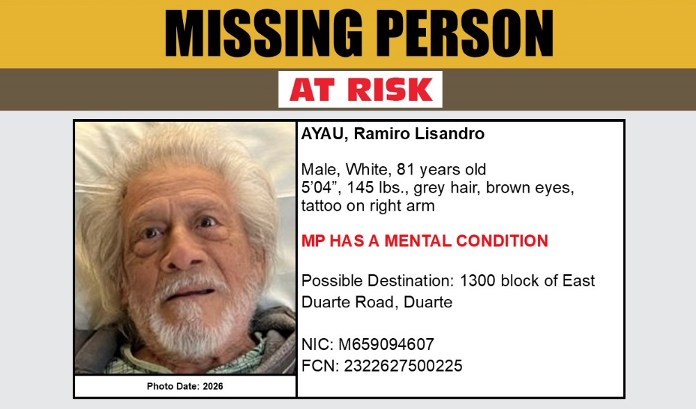 Ramiro Ayau, 81, went missing in Duarte.